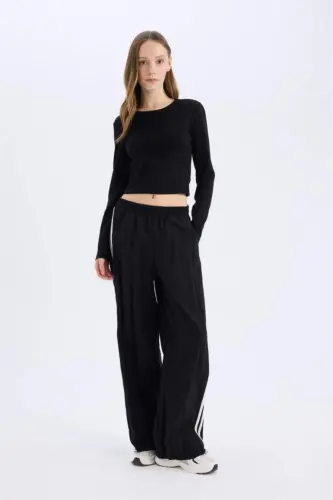 Coool Fitted Basic Düz Ribana Uzun Kollu Tişört-Siyah - DEFACTO (1)