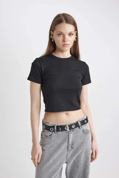 Coool Fitted Basic Kısa Kollu Crop Tişört Siyah - 12