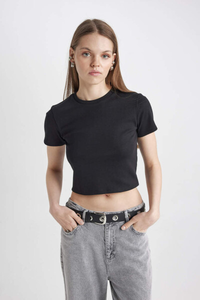 Coool Fitted Basic Short Sleeve Crop T-Shirt Black - 4