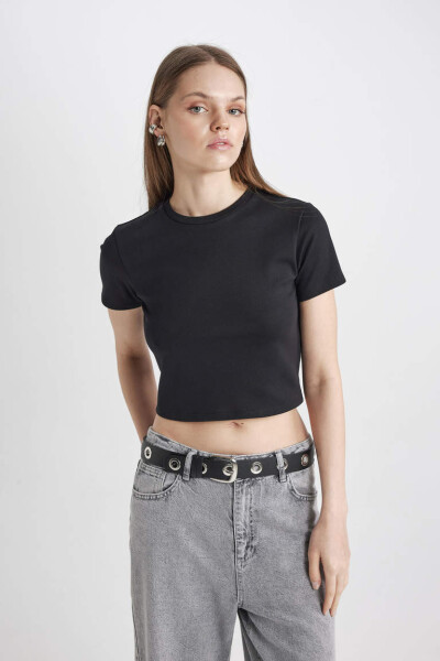 Coool Fitted Basic Short Sleeve Crop T-Shirt Black - 6