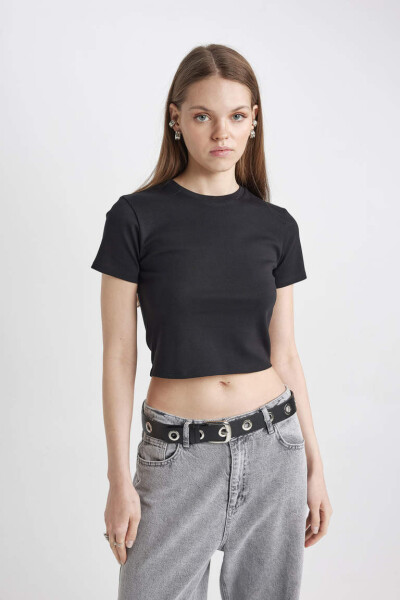 Coool Fitted Basic Short Sleeve Crop T-Shirt Black - 7