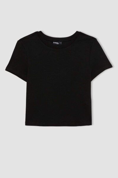 Coool Fitted Basic Short Sleeve Crop T-Shirt Black - 1