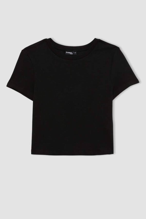 Coool Fitted Basic Short Sleeve Crop T-Shirt Black - 1