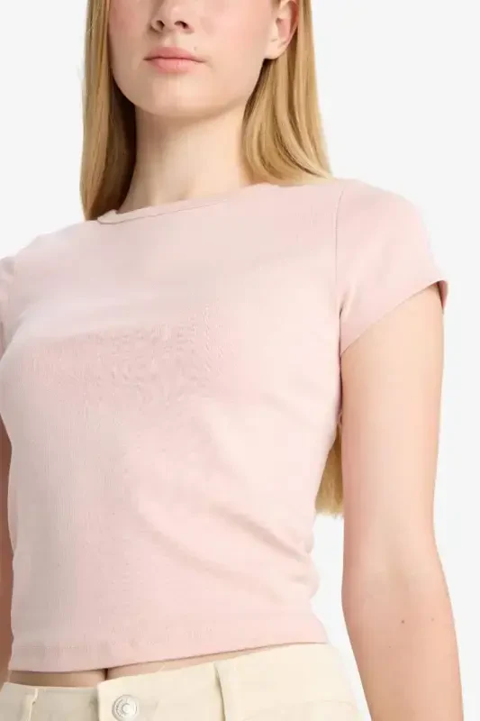 Coool Fitted Crew Neck Ribbed Short Sleeve T-Shirt-Rosewood - 6