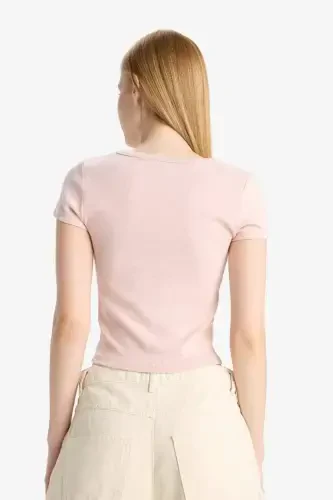 Coool Fitted Велосипедная Горловина В Рубчик Короткий Рукав Футболка-Розовый Кварц - 7