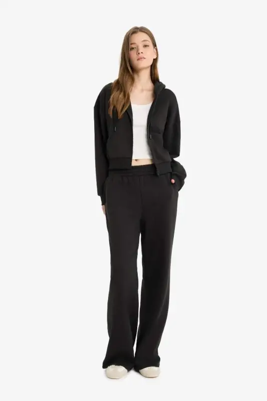 Coool Wide Leg Eşofman Altı Beli Lastikli Geniş Bol Paça-Siyah - 1