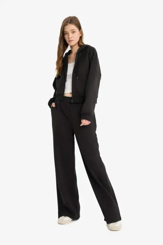 Coool Wide Leg Eşofman Altı Beli Lastikli Geniş Bol Paça-Siyah - 2