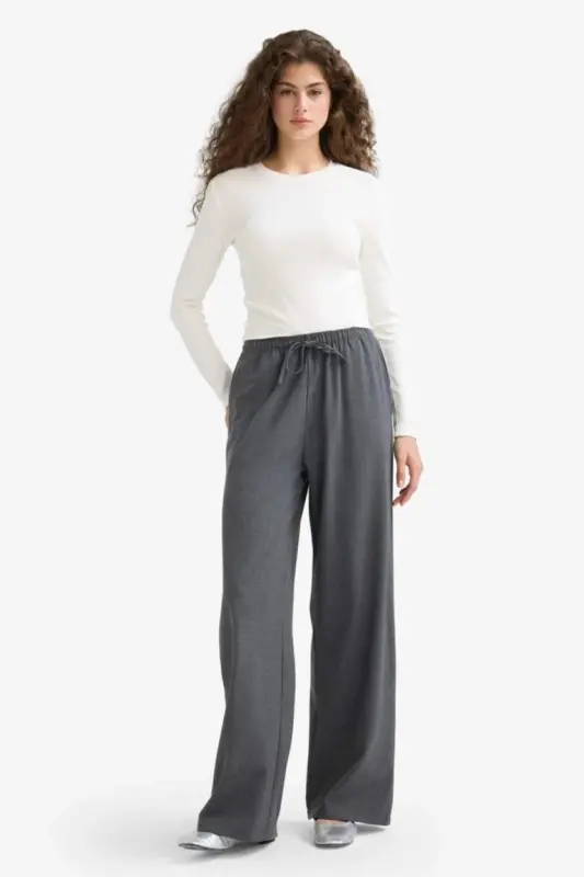 Coool Wide Leg Normal Bel Pantolon-Antrasit - DEFACTO