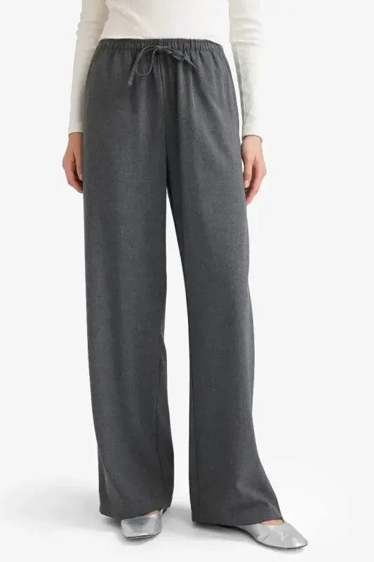 Wide Leg Normal Bel Standart Boy Pantolon-Antrasit - 5