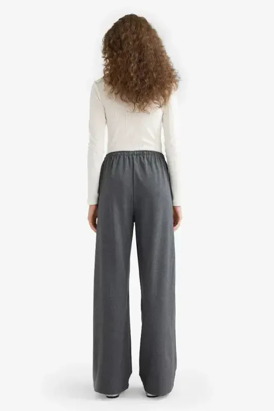 Wide Leg Normal Bel Standart Boy Pantolon-Antrasit - 7