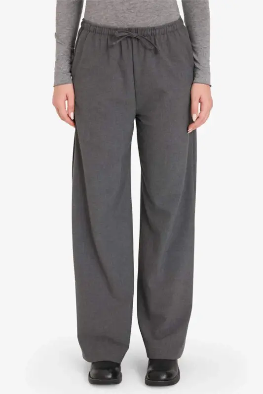 Wide Leg Normal Bel Standart Boy Pantolon-Antrasit - 3