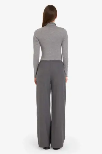 Wide Leg Normal Bel Standart Boy Pantolon-Antrasit - 5