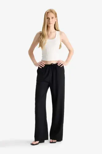 Coool Wide Leg Normal Bel Pantolon-Siyah - 3
