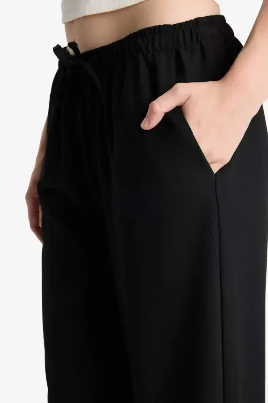 Coool Wide Leg Normal Bel Pantolon-Siyah - 5