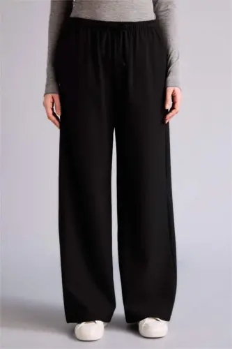 Wide Leg Normal Bel Standart Boy Pantolon-Siyah - 5