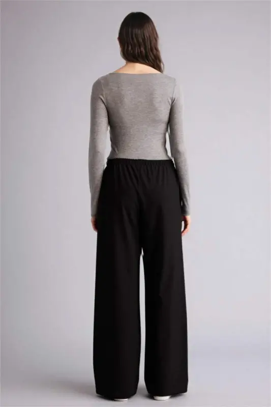 Wide Leg Normal Bel Standart Boy Pantolon-Siyah - 7
