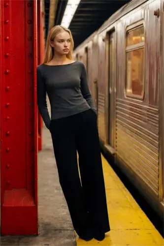 Coool Wide Leg Normal Bel Pantolon-Siyah 