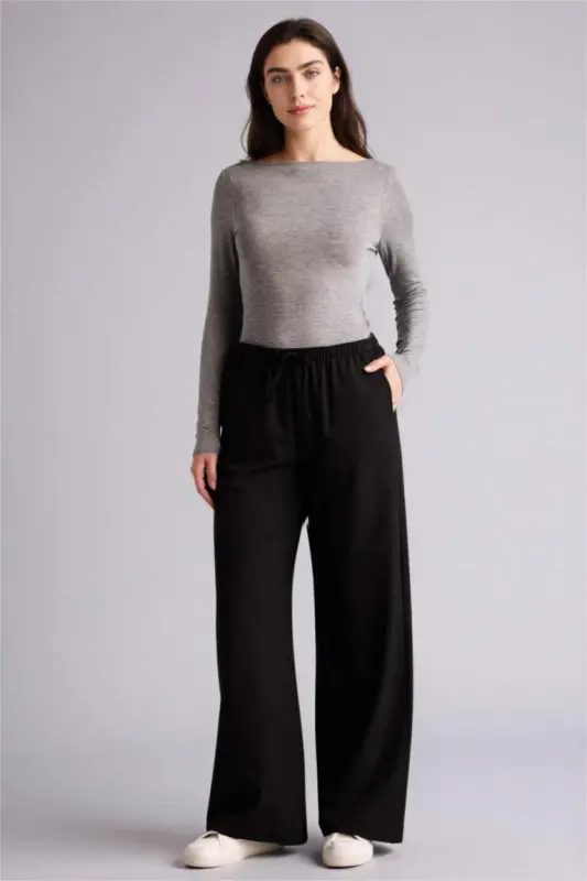 Coool Wide Leg Normal Bel Pantolon-Siyah - 3