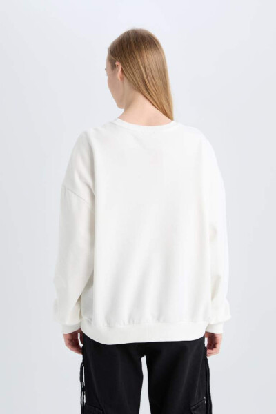 Coool Loose Fit Round Neck Printed Heavy Sweatshirt Off-White - 5