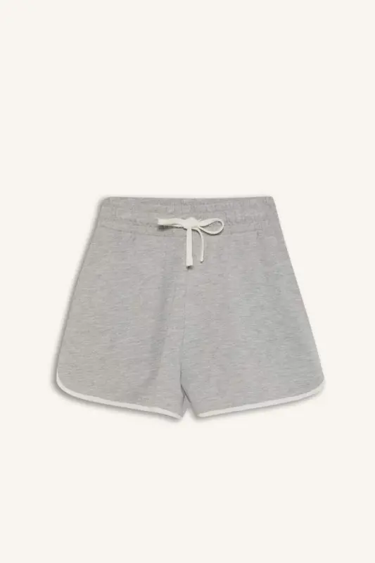 Coool Regular Fit Beli Lastikli Bağcıklı Kalın Mini Şort-Gri Melanj - 10