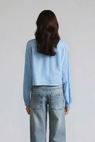 Coool Oversize Keng Bichimli Katakli Uzun Yengli Ko'ylak-Moviy - 5