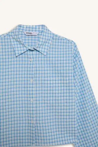 Coool Oversize Keng Bichimli Katakli Uzun Yengli Ko'ylak-Moviy - 7