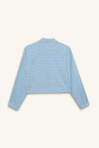 Coool Oversize Keng Bichimli Katakli Uzun Yengli Ko'ylak-Moviy - 8