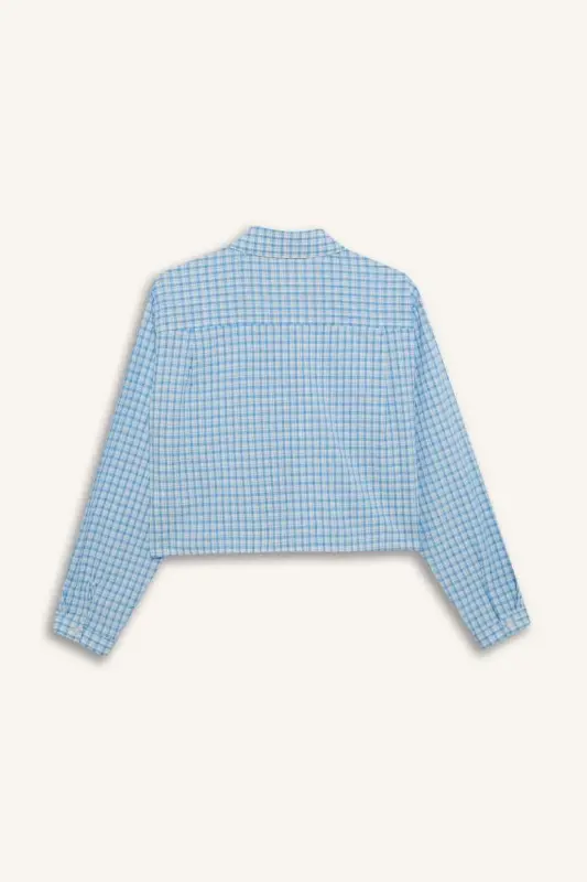 Coool Oversize Keng Bichimli Katakli Uzun Yengli Ko'ylak-Moviy - 8