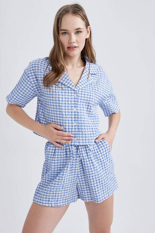 Coool Oversize Pijamalar Yaka Krinkil Pötikareli Qisqa Yengli Ko'ylak Movi - 1