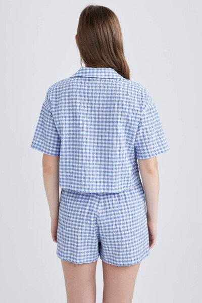 Coool Oversize Pijamalar Yaka Krinkil Pötikareli Qisqa Yengli Ko'ylak Movi - 5