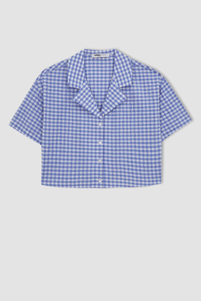 Coool Oversize Pijamalar Yaka Krinkil Pötikareli Qisqa Yengli Ko'ylak Movi - 6