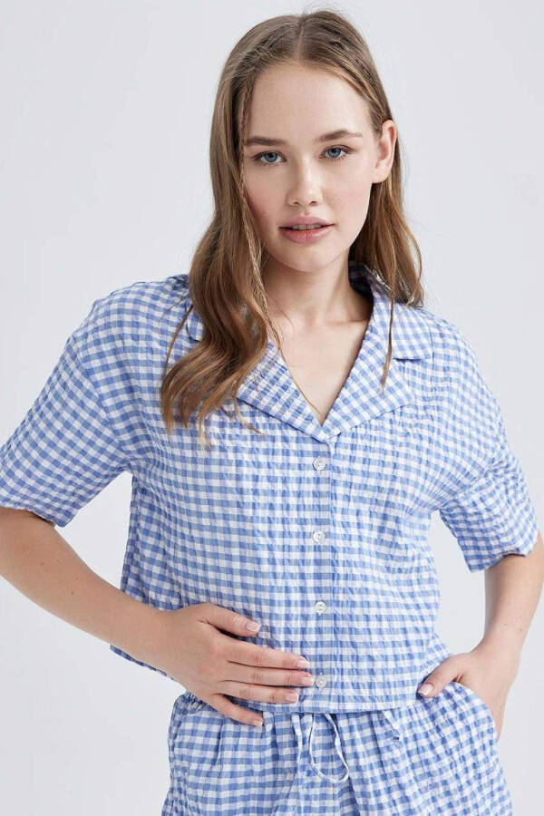 Coool Oversize Pijamalar Yaka Krinkil Pötikareli Qisqa Yengli Ko'ylak Movi - 8