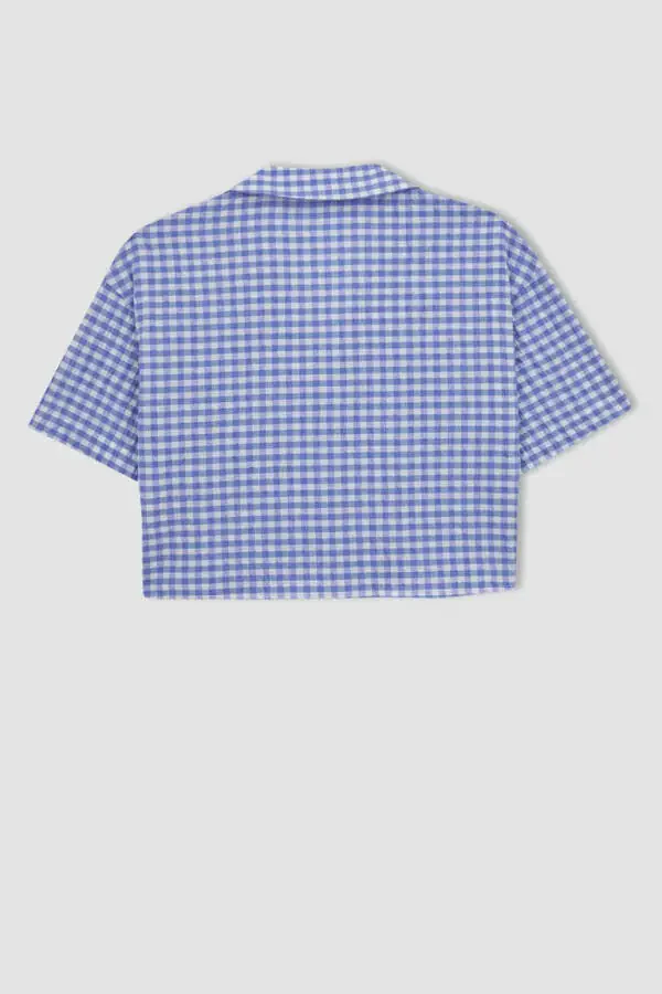 Coool Oversize Pijamalar Yaka Krinkil Pötikareli Qisqa Yengli Ko'ylak Movi - 9