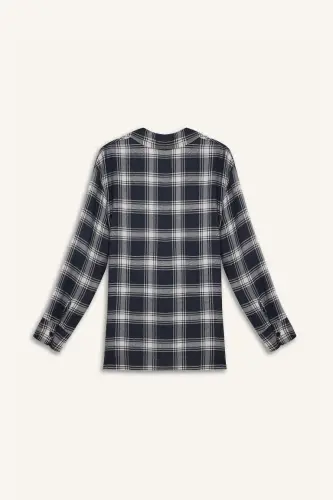 Coool Oversize Рубашка в клетку с длинными рукавами из фланели свободного кроя — темно-синий - 9