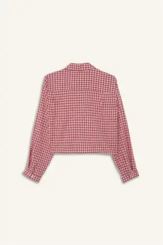 Coool Oversize Широкая Посадка Клетчатая Рубашка с Длинными Рукавами-Красный - 6