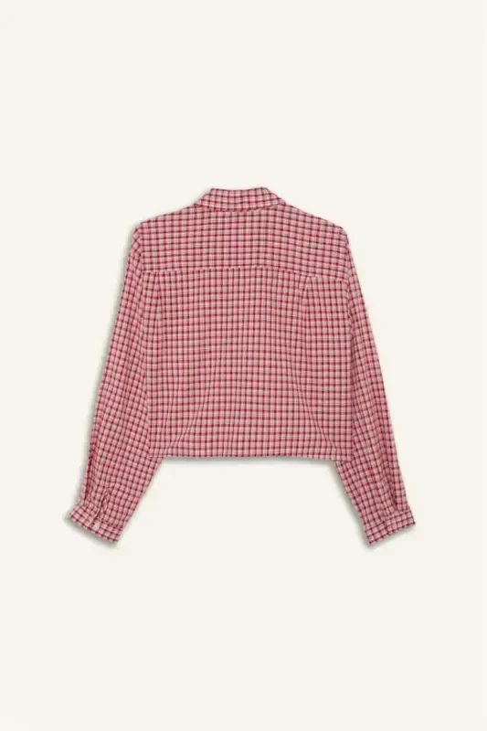 Coool Oversize Широкая Посадка Клетчатая Рубашка с Длинными Рукавами-Красный - 6