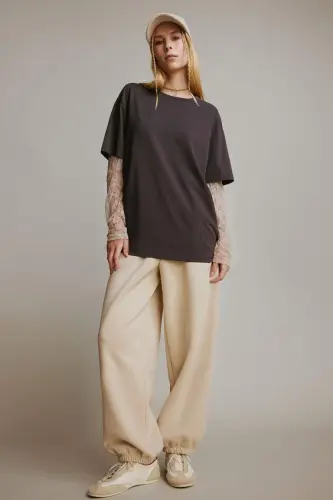 Coool Oversize Широкий Крой Велосипедная Горловина Лонгслив - Антрацит - DEFACTO (1)