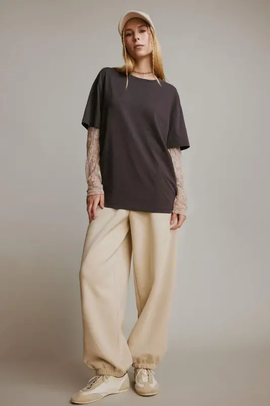 Coool Oversize Широкий Крой Велосипедная Горловина Лонгслив - Антрацит - 2