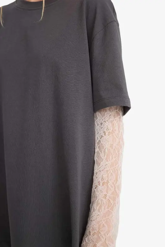 Coool Oversize Широкий Крой Велосипедная Горловина Лонгслив - Антрацит - 7