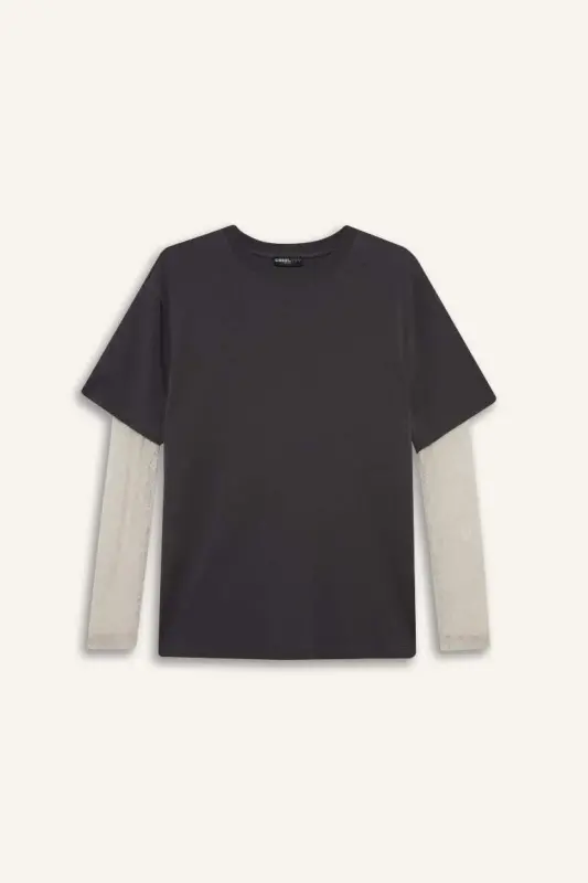 Coool Oversize Широкий Крой Велосипедная Горловина Лонгслив - Антрацит - 9