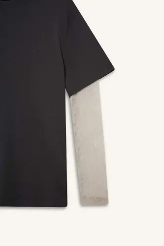 Coool Oversize Широкий Крой Велосипедная Горловина Лонгслив - Антрацит - 10