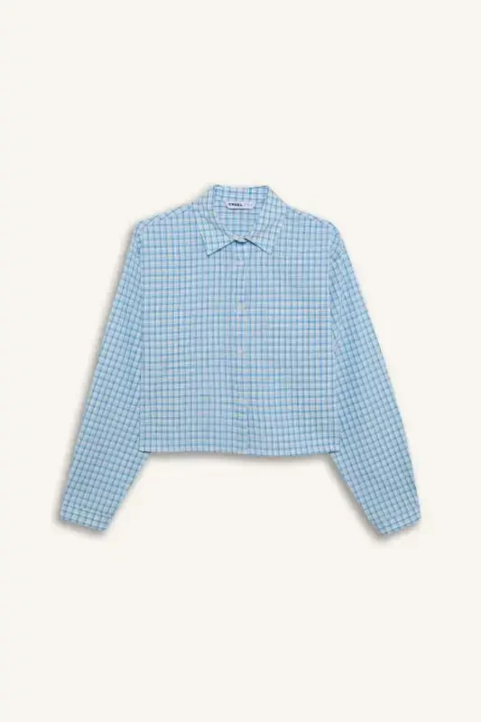 Coool Oversize Wide Fit Checkered Long Sleeve Shirt-Blue - 6