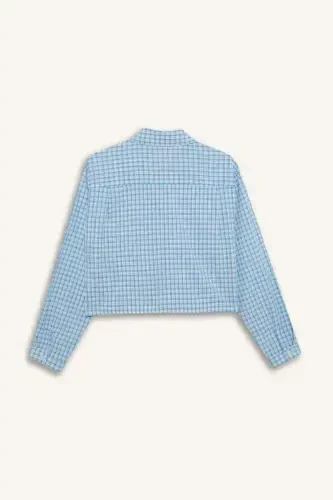 Coool Oversize Wide Fit Checkered Long Sleeve Shirt-Blue - 8