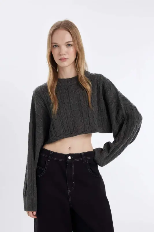 Coool Regular Fit Bisiklet Yaka Triko Kazak T4518AZ23WN - Antrasit-AR61 - 3