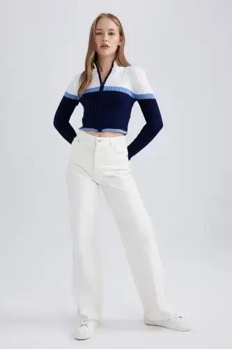 Coool Regular Fit Half Turtleneck Knit Cardigan-Navy Blue - DEFACTO (1)