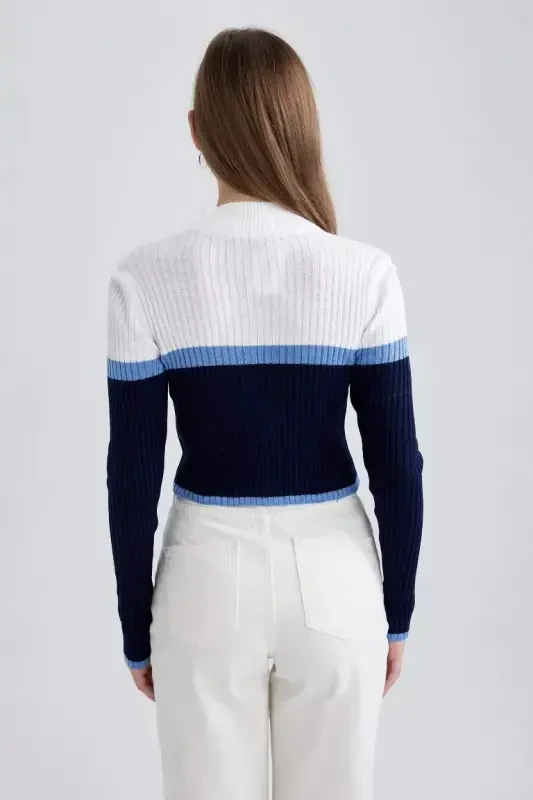 Coool Regular Fit Half Turtleneck Knit Cardigan-Navy Blue - 4