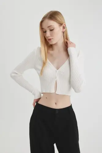 Coool Regular Fit V bo'yinli triko ko'ylagi Ekr rang - 3