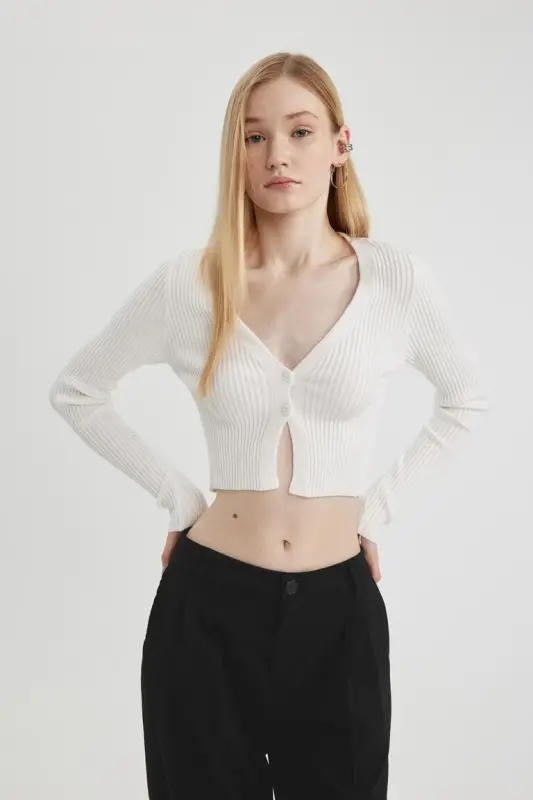 Coool Regular Fit V bo'yinli triko ko'ylagi Ekr rang - 5