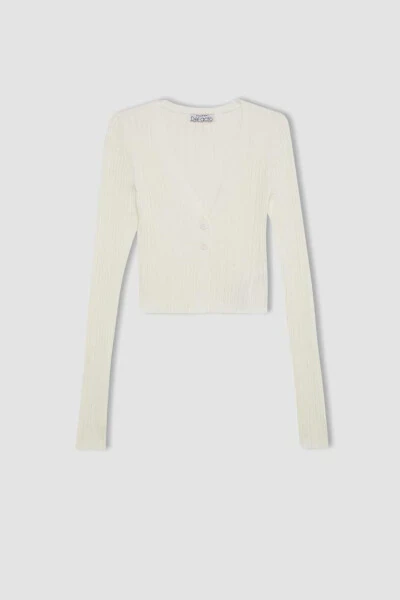 Coool Regular Fit V-Neck Knit Cardigan Ecru - 6