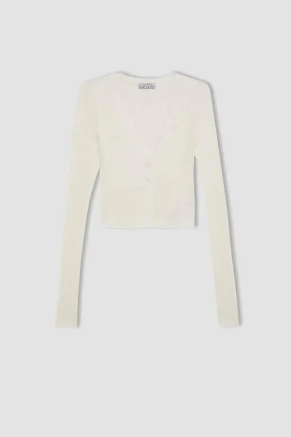 Coool Regular Fit V-Neck Knit Cardigan Ecru - 6